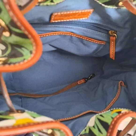 Dooney & Bourke Daffodil Tassel Drawstring Bucket Bag Purse Floral Leather Trim - Picture 11 of 13